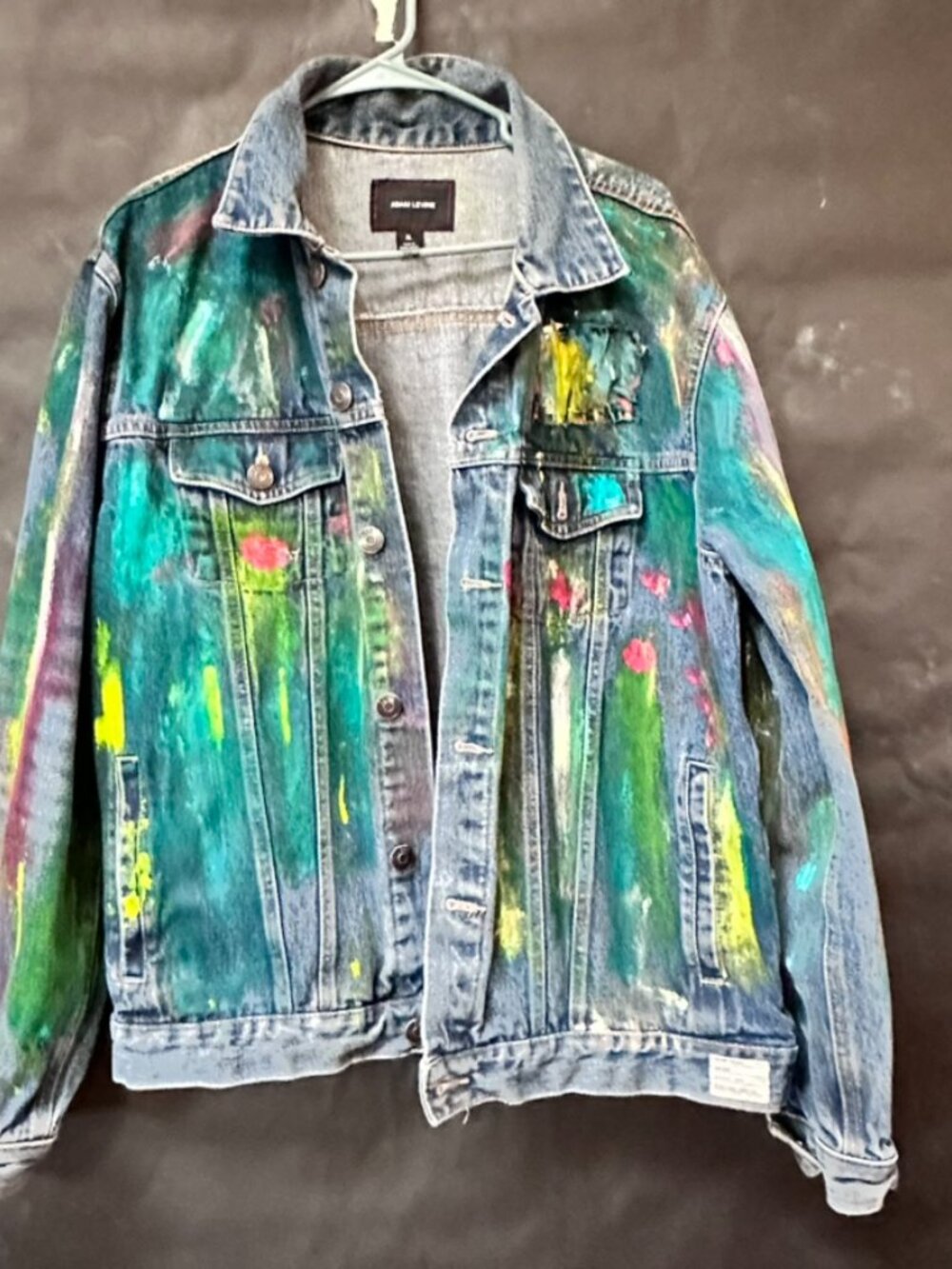 Adam Levine Denim Jacket Size Extra Large Xl Hand Painted Jeans Abstract Art - Picture 8 of 12